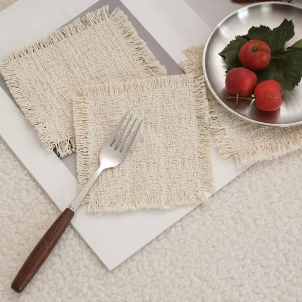New Beige Color Cotton Placemat Soft Square Shape Table Mat Cotton Photo Props Peaceful Pleasures Health and Wellness