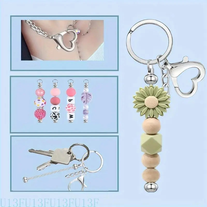 10-Pack Silver Heart Beadable Keychains | DIY Christening Gift