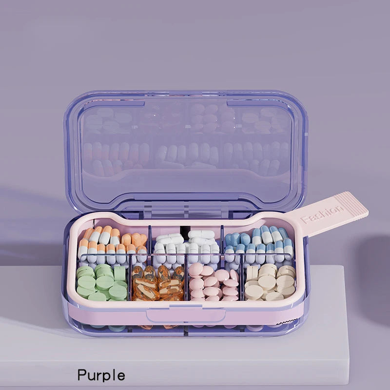 1Pc Travel Pill Case Medicine Storage Organizer Container Drug Tablet Dispenser Independent Lattice Pill Box Jewelry Storage Box Peaceful Pleasures Health and Wellness Purple 7 grids