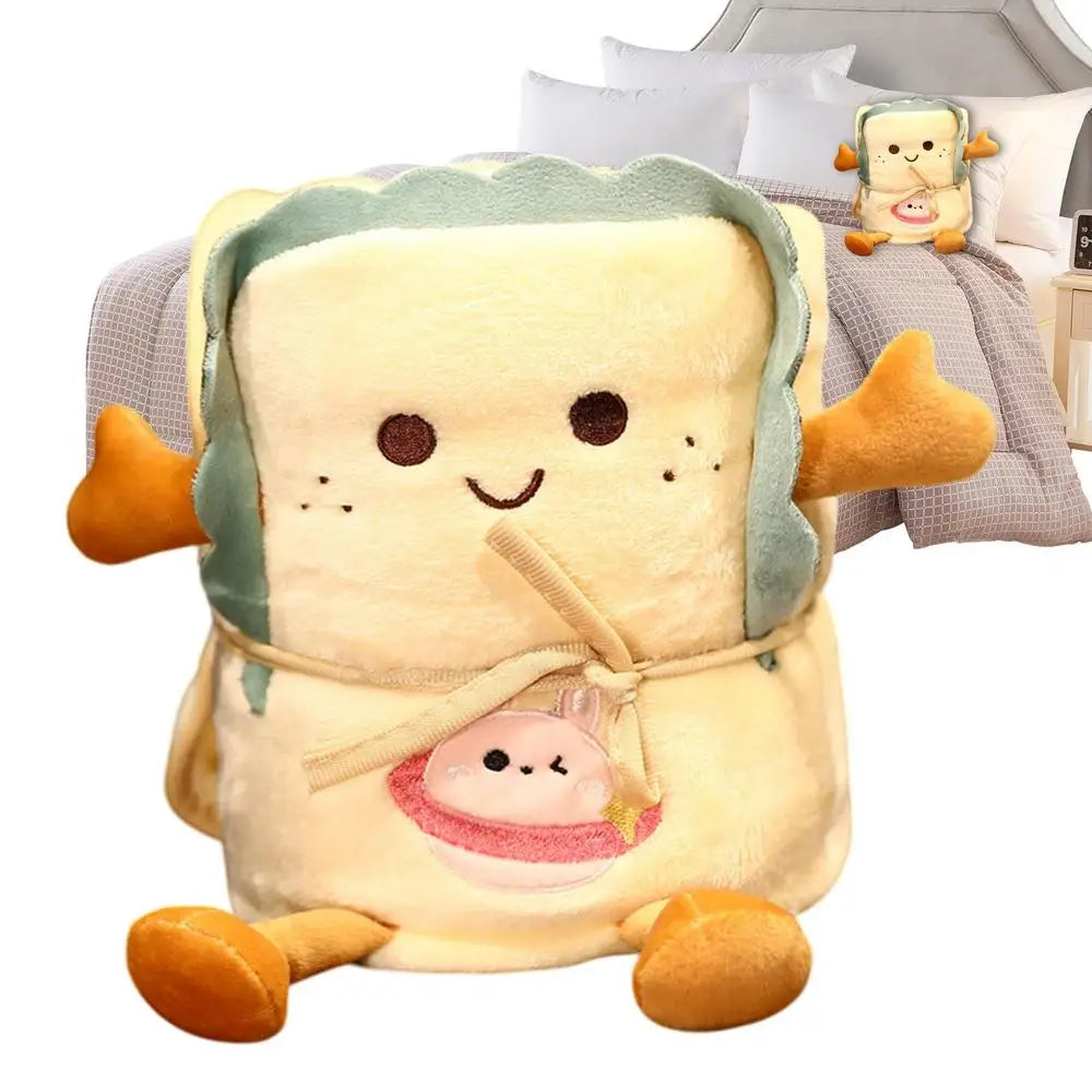 2-in-1 Cartoon Plush Pillow Blanket | Soft Kids Travel Throw