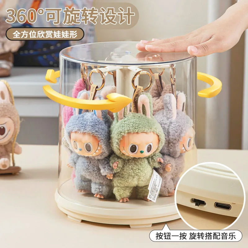 Rotating Display Case Transparent Plush Doll Blind Box with Music Clap-Activated 360° Spin Dustproof Cover Multi-Layer Stackable Peaceful Pleasures Health and Wellness