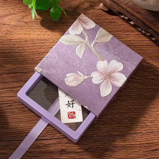 Retro Floral Embossed Drawer Jewelry Box | PE Film Display Jewelry Storage Box Oasis Select Purple-7x7x2 cm