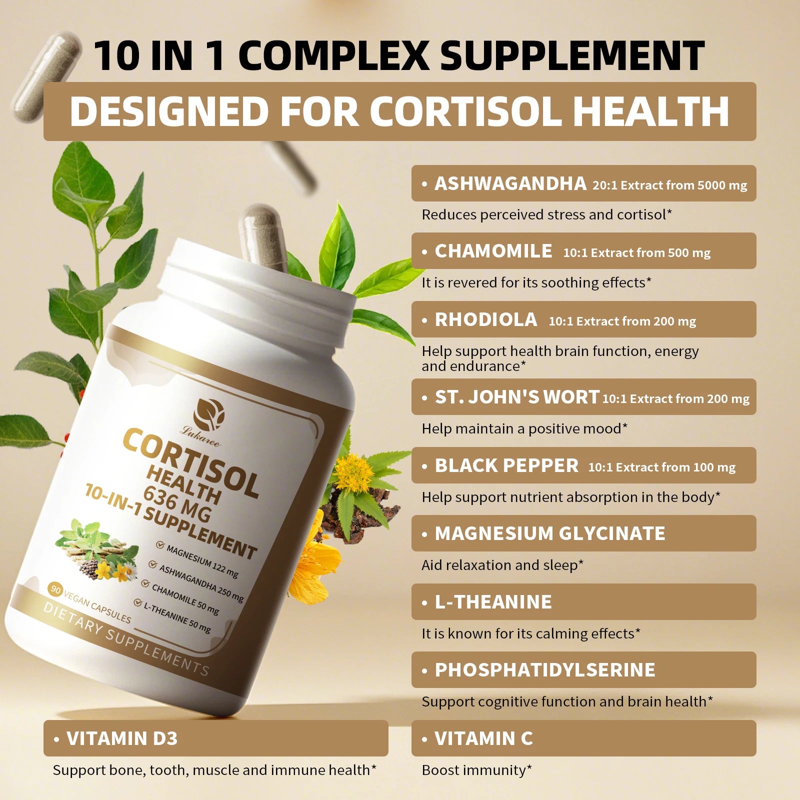 Lukaree 10-in-1 Cortisol Balance Capsules – Stress, Sleep & Cognitive Support Dietary Supplement Peaceful Pleasures Health and Wellness