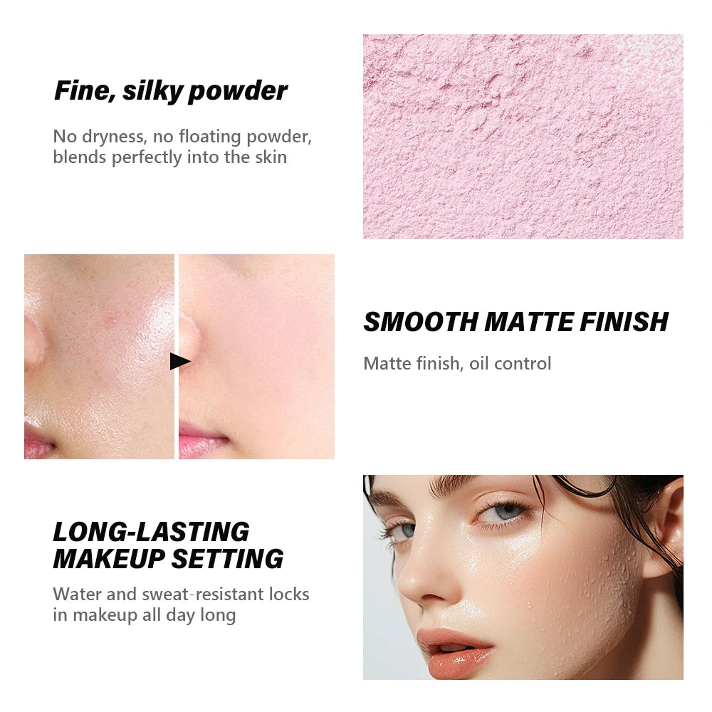 2 Count Loose Setting Powder & Brush Long Lasting Waterproof Oil Control Matte Natural Brightening Face Powder Cosmetics Peaceful Pleasures Health and Wellness