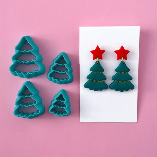 Christmas Tree & Wreath Polymer Clay Cutters – 4pc DIY Set Clay Cutter Mold Set Oasis Select