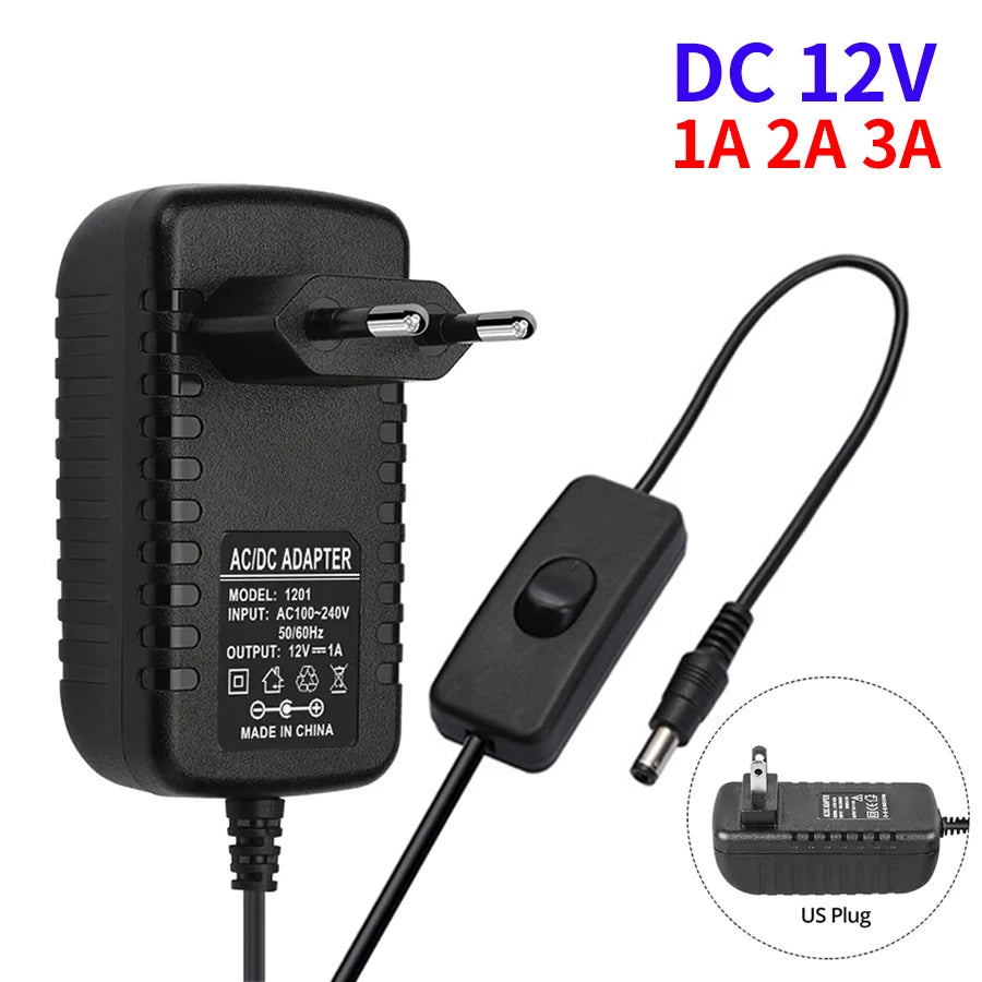 12V Power Supply Adapter with Switch EU/US Plug Charger Converter AC 100-240V To DC 12V LED Lighting Transformer Driver 1A 2A 3A Peaceful Pleasures Health and Wellness DC 12V 1A EU plug