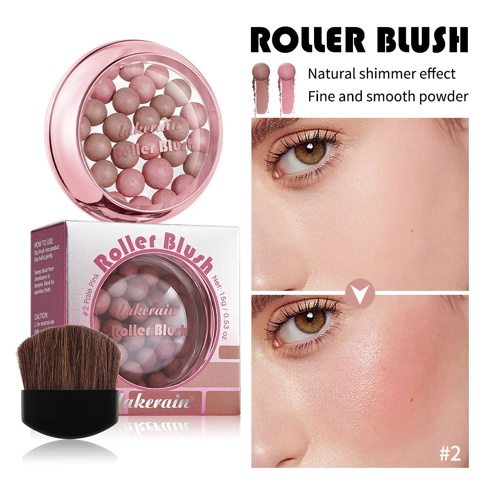 Spherical Roller Blush With Brush Natural Makeup Long Lasting Pearlescent Cosmetics For Women Face Contour Blusher Peaceful Pleasures Health and Wellness