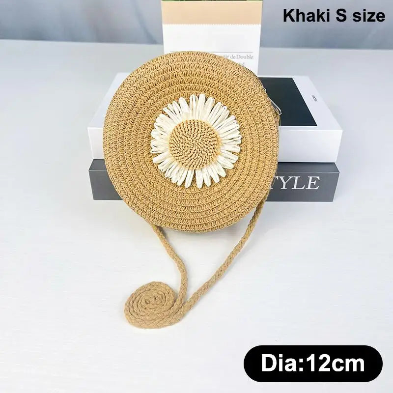 Floral Circle Crossbody Bag – Vintage Mini Straw Shoulder Purse