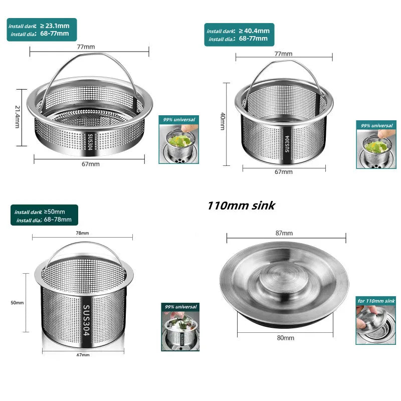 Stainless Steel Kitchen Sink Strainer & Drain Filter Basket