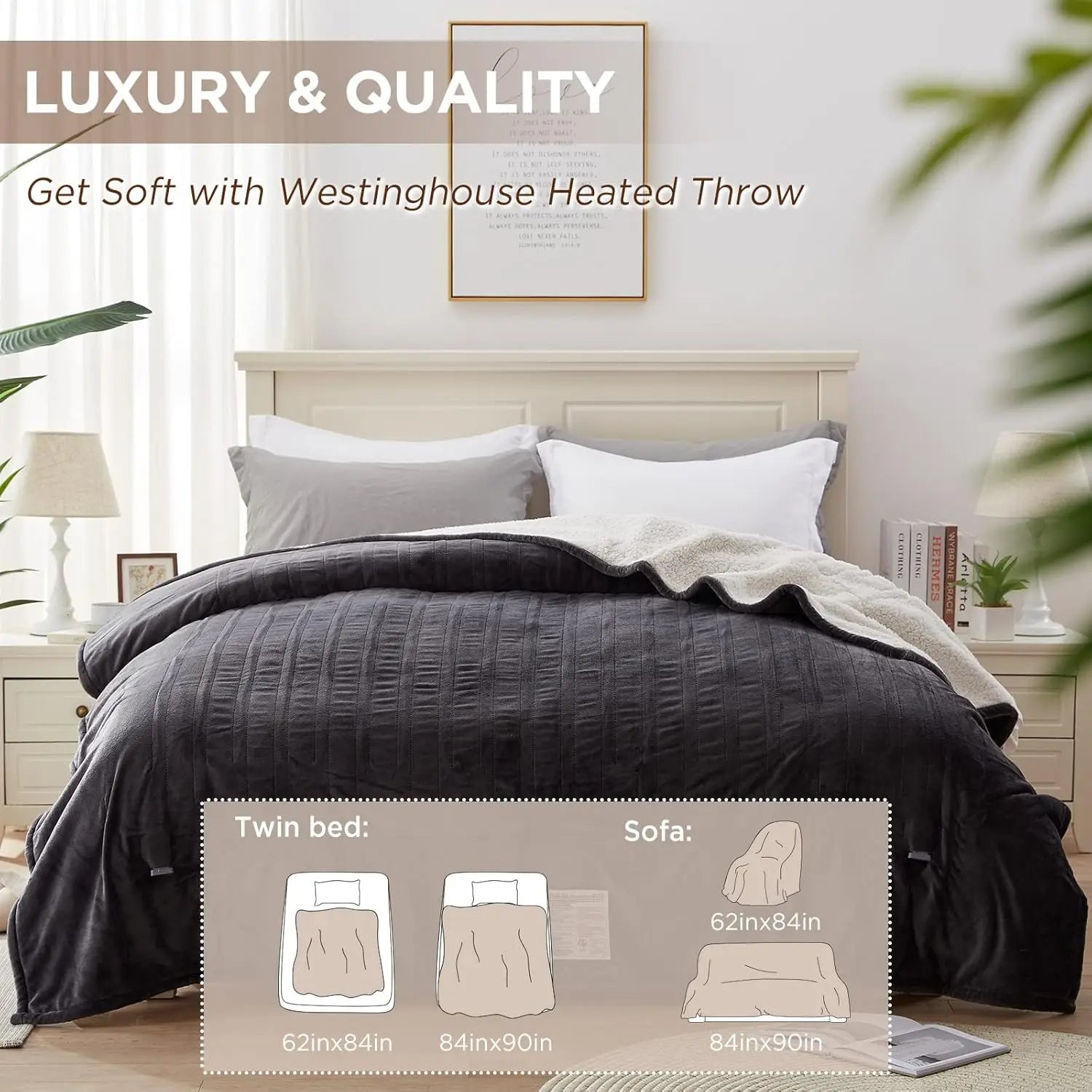 Queen Electric Heated Blanket – 10 Heat Levels, 84x90" Peaceful Pleasures Health and Wellness