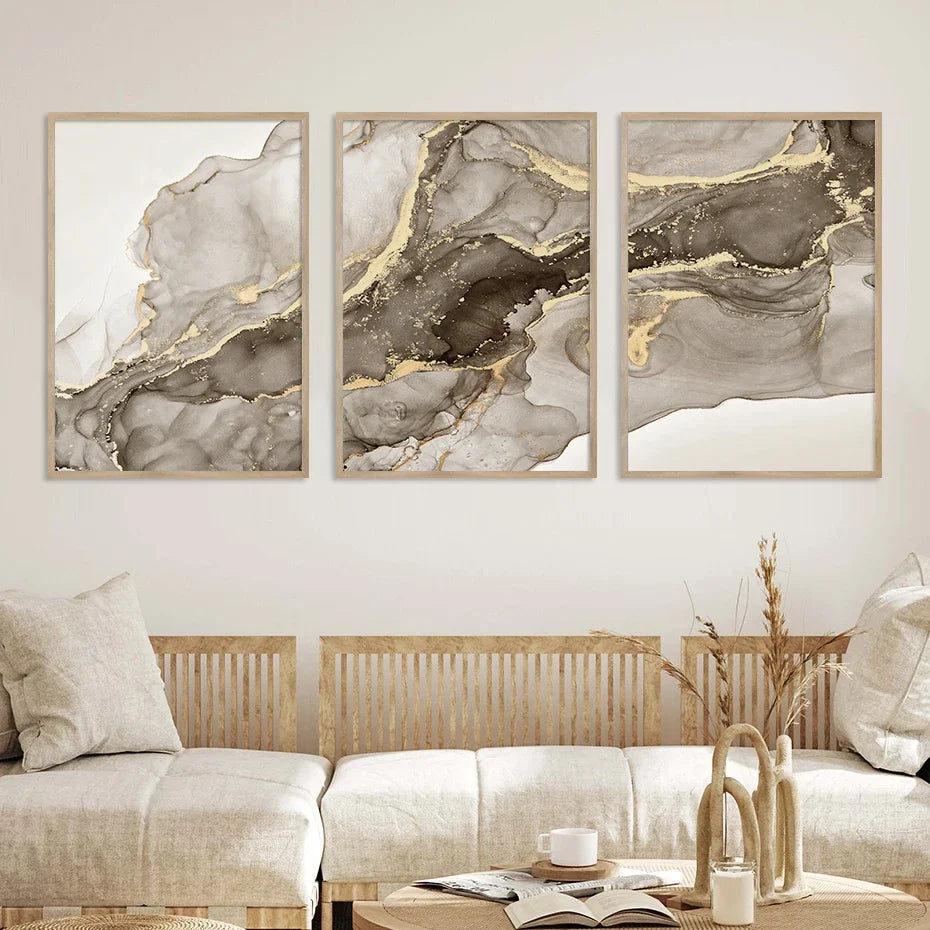 Triad Marble Beige Abstract Canvas Wall Art | Minimalist Décor Canvas Wall Art Peaceful Pleasures Health and Wellness 2 20x30cm Unframed
