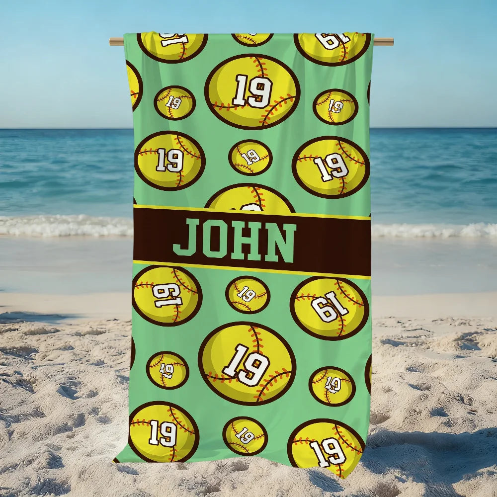 Custom Softball Team Quick-Dry Beach Towel | Sports & Travel Sports Beach Towel Peaceful Pleasures Health and Wellness