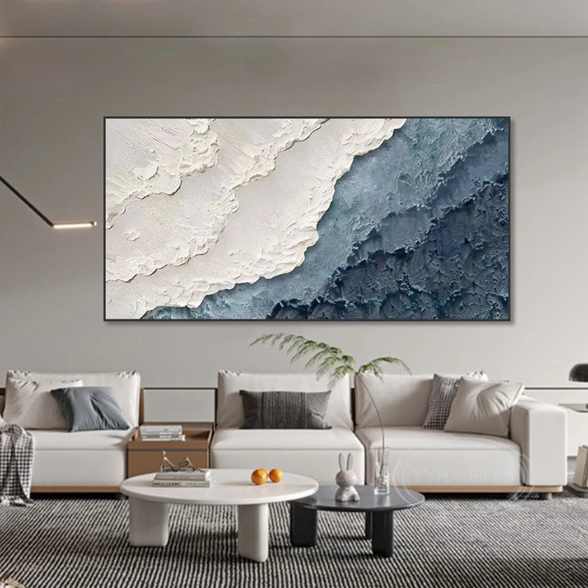Ocean Wave Beach Abstract Art Pure Hand drawn Oil Painting Home Decoration Restaurant for Living Room Bedroom Wall Decoration Peaceful Pleasures Health and Wellness