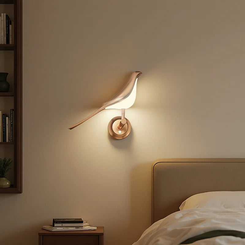 Golden Bird LED Wall Lamp | 3-Color Night Light, Bedroom Decor