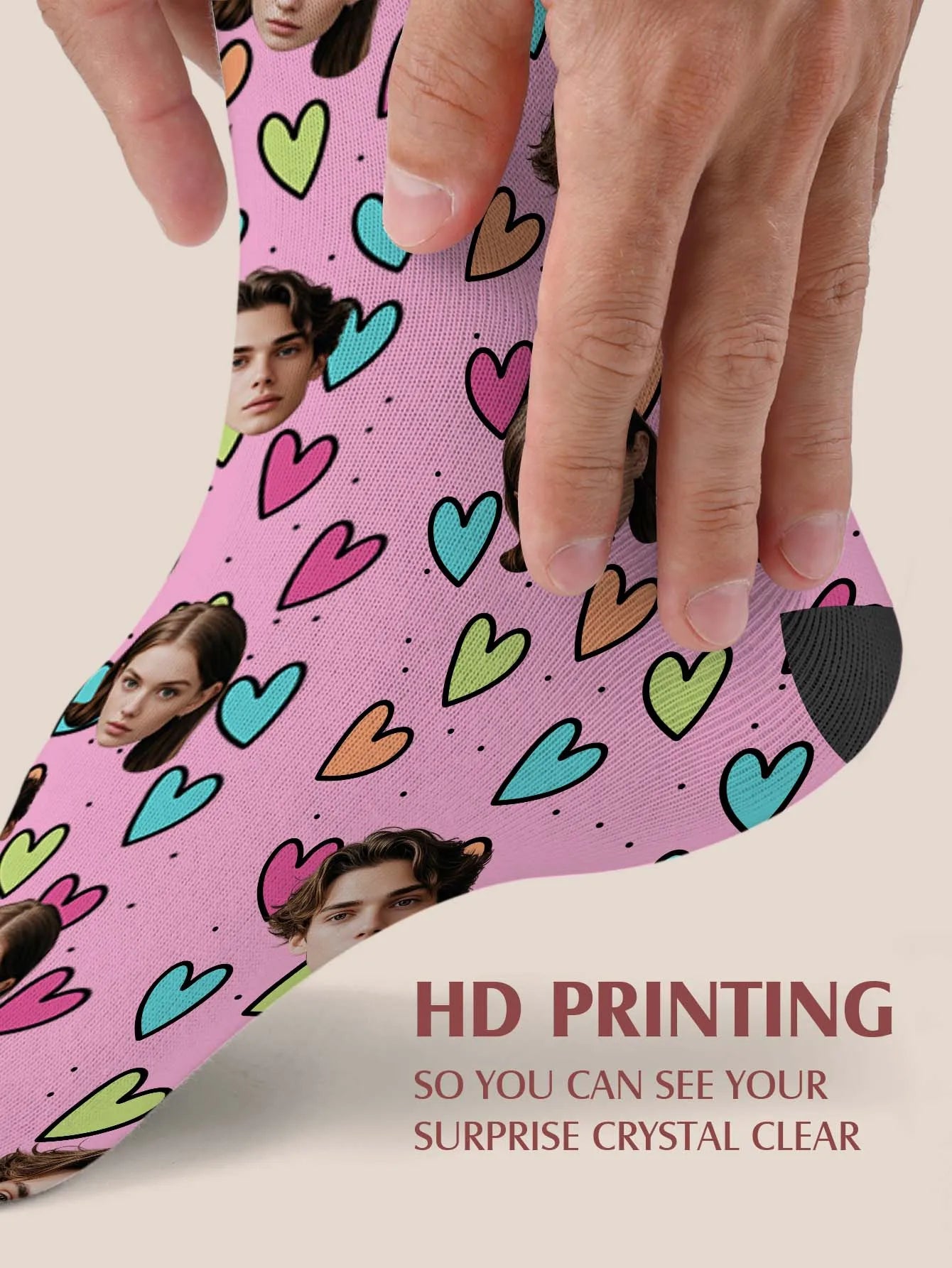 Custom Couple Face Socks Personalized Pink Photo Socks 2 Faces Printed Funny Socks Anniversary Valentine Gift Peaceful Pleasures Health and Wellness