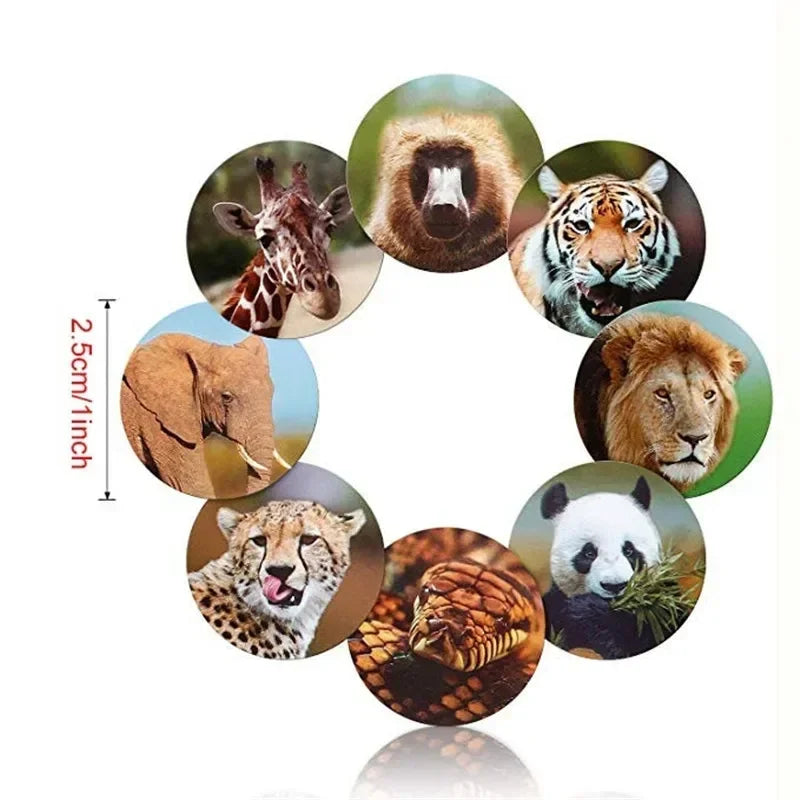 500Sheets Roll Zoo Animal Cartoon Stickers Kids Reward Lion Elephant