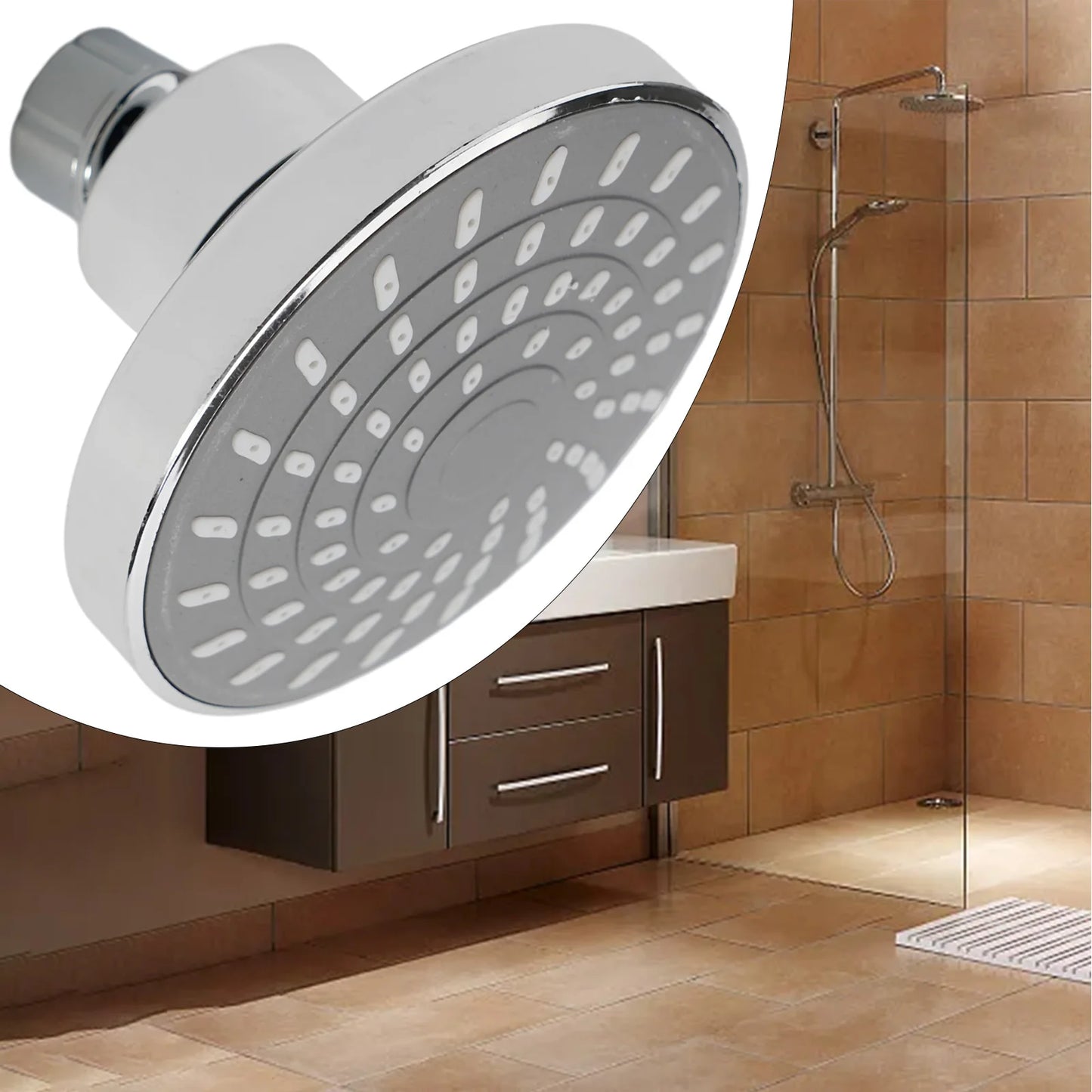 Pressure Chrome Shower Head Sprayer Adjustable Rainfall Wall Mounted