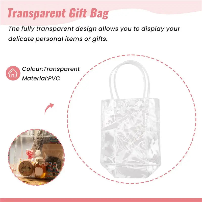 A36T-20Pcs Transparent Gift Bag With Handle Wedding Candy Gift Packaging Reusable Tote Bag Christmas Shower Peaceful Pleasures Health and Wellness