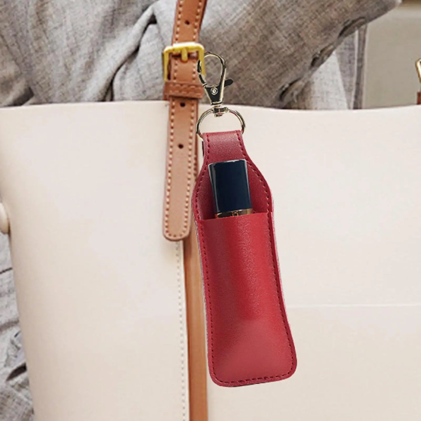 Leather Lipstick Holder Keychain Portable Lip Balm Chapstick Pouch for Women Girls, Travel Essential Keyring Organizer Peaceful Pleasures Health and Wellness