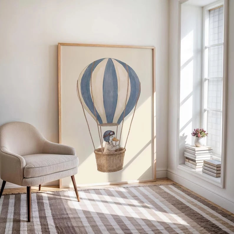 Hot Air Balloon Duck Canvas Wall Art | Kids Room Decor Print