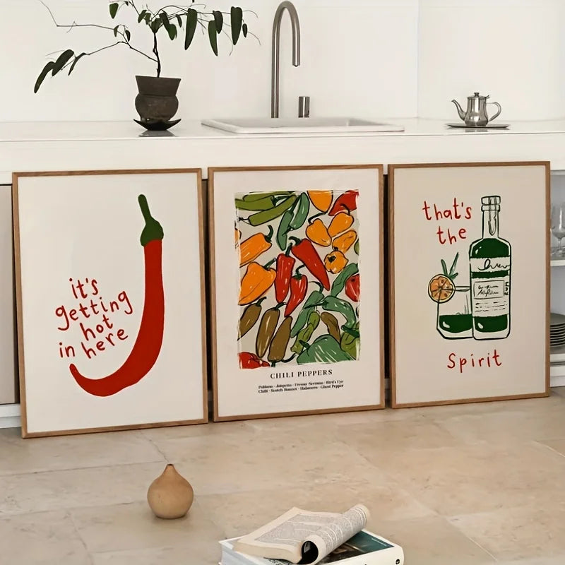 3-Piece Retro Chili Pepper Canvas Wall Art Prints – Kitchen Decor Canvas Wall Art Peaceful Pleasures Health and Wellness