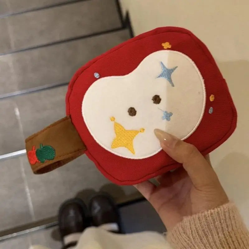 Embroidered Apple Canvas Camera & Cosmetic Bag | Cute Square Pouch