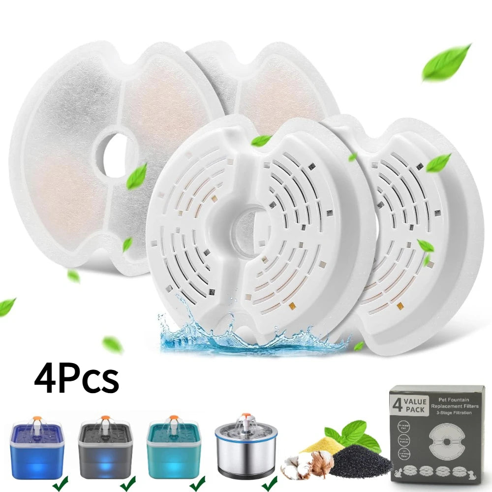 Dog Cat Water Fountain Filter Replacement Kit Pet Drinking Fountain Filters 3 Triple Filtration System Replacement Filters Peaceful Pleasures Health and Wellness 4 Pcs