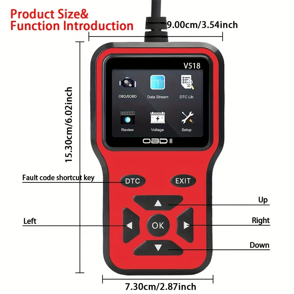 V518 Obdii Code Reader Scanner Automotive Diagnostic Tool Read Clear Engine Fault Codes for 1996+ Vehicles Peaceful Pleasures Health and Wellness
