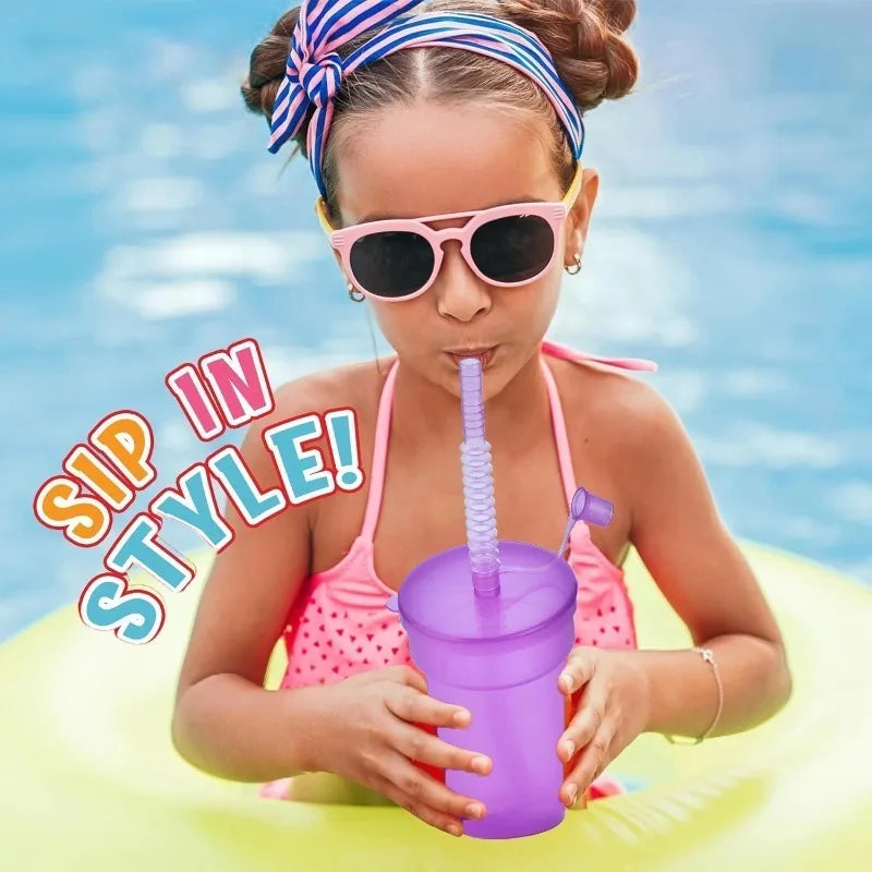 6-Pack Neon Sipper Cups with Lid & Straw | Spill-Proof Reusable