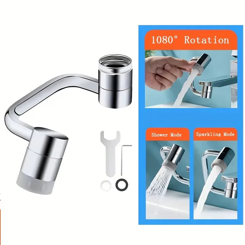 1080° Swivel Stainless Steel Faucet Extender – Dual Spray Mode