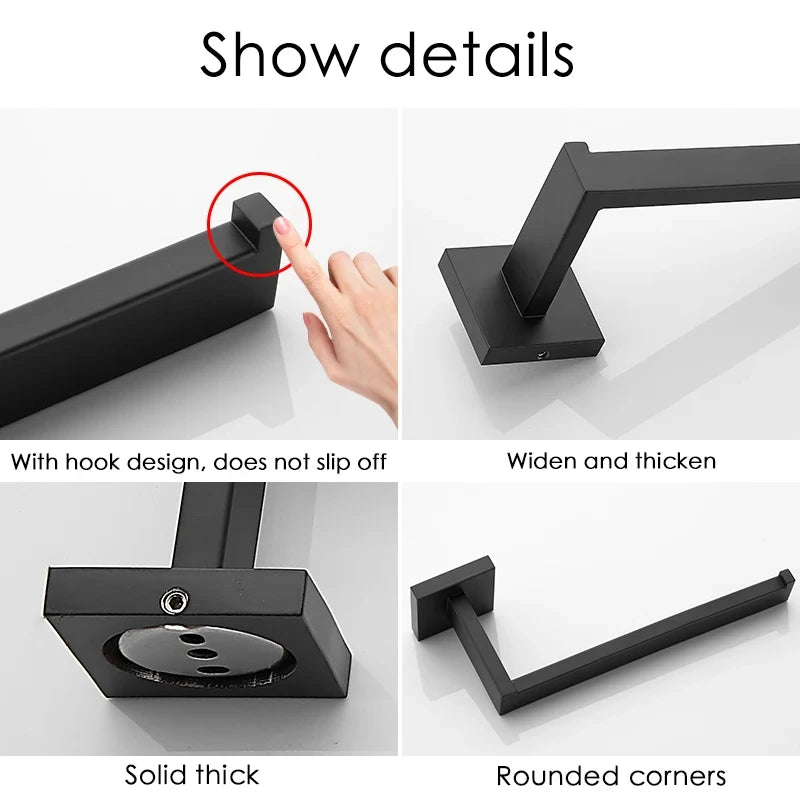 Matte Black Wall-Mounted Toilet Paper Holder – 304 Stainless Steel