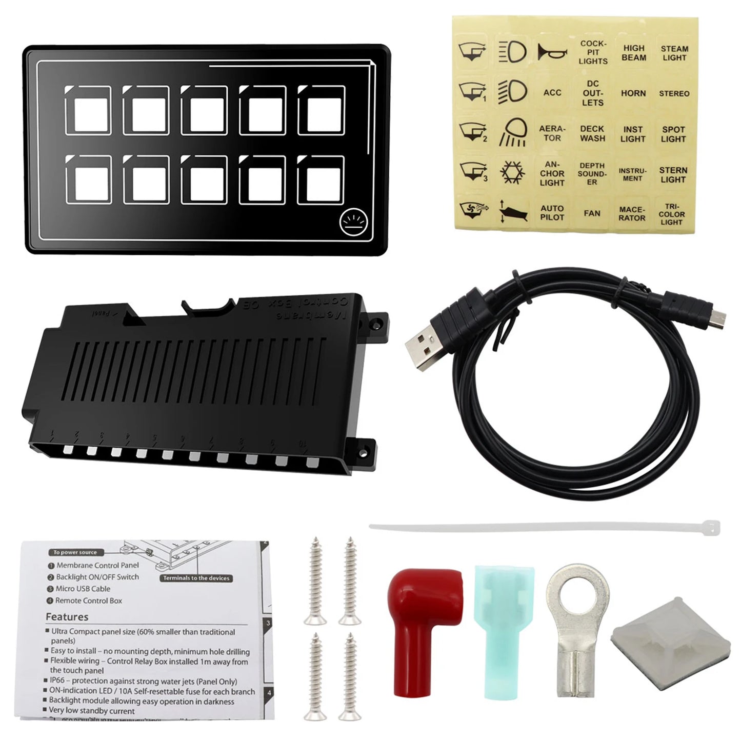 KKMOON 10-Button IP67 Waterproof Membrane Switch Panel LED Backlit