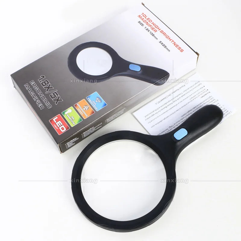 138Mm Large Handheld Magnifier 12 Led Lights Anti Slip Handle Double Magnification Magnifying Glass for Elderly Reading Peaceful Pleasures Health and Wellness