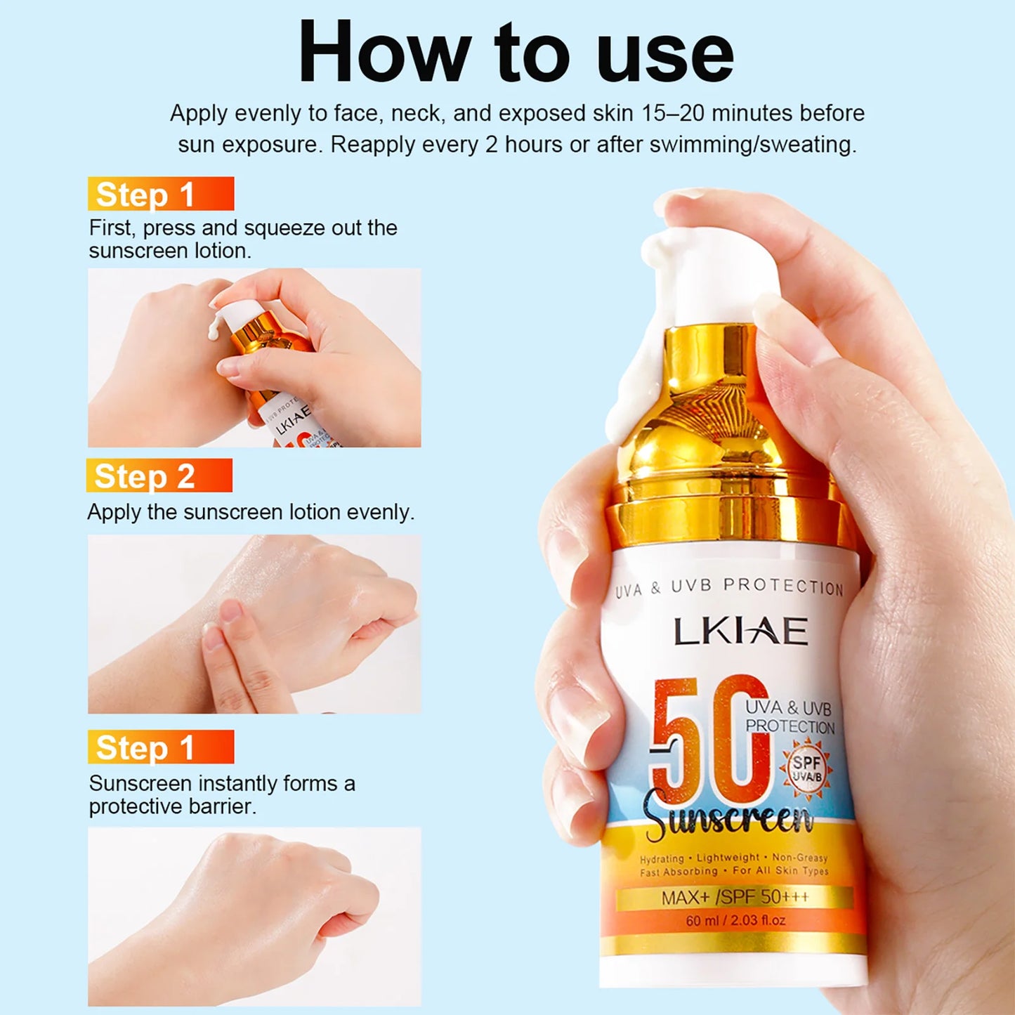 AILKE SPF 50+ Sunscreen Aloe Vera – UVA/UVB Protection 60ml