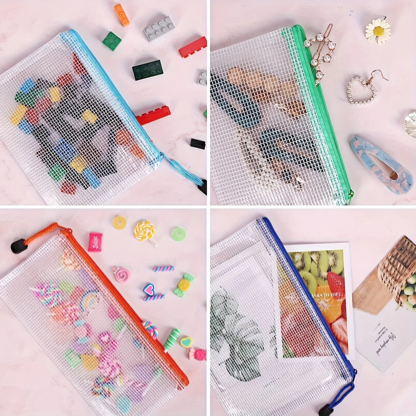 16-Piece Waterproof Mesh Zipper Bags – Travel & Office Organizers