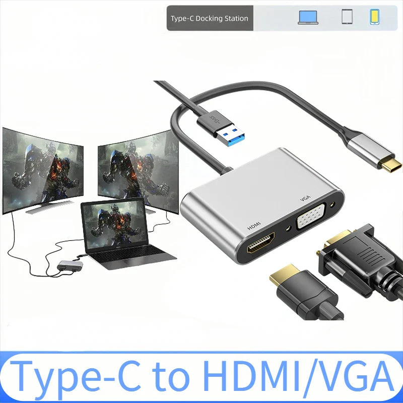 USB-C to HDMI VGA Adapter 4K 100W PD – MacBook & Laptop Hub