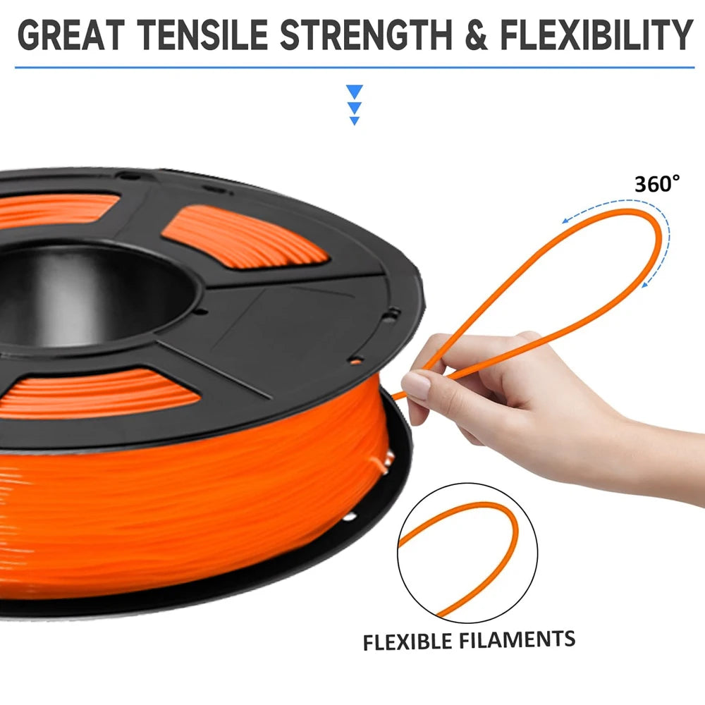 95A Orange TPU Filament 1.75mm Flexible 3D Printer Spool 250g