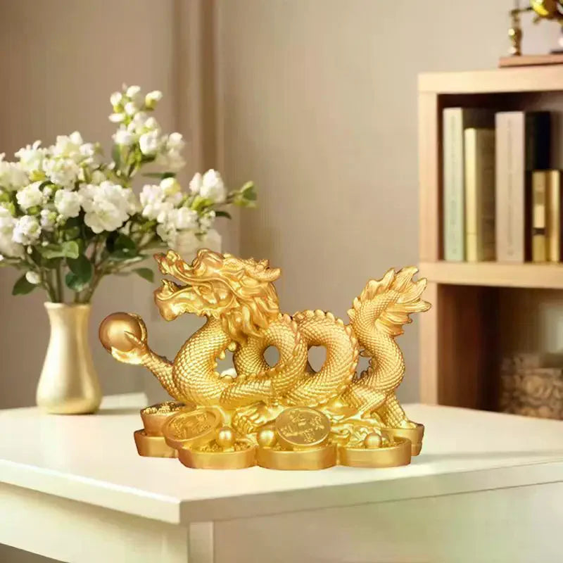 Golden Dragon Feng Shui Resin Ornament | Home & Office Decor