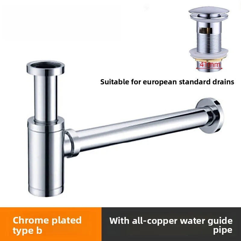 Brass Round Bottle P-Trap 1-1/4" Sink Drain Kit & Pop-Up Drain