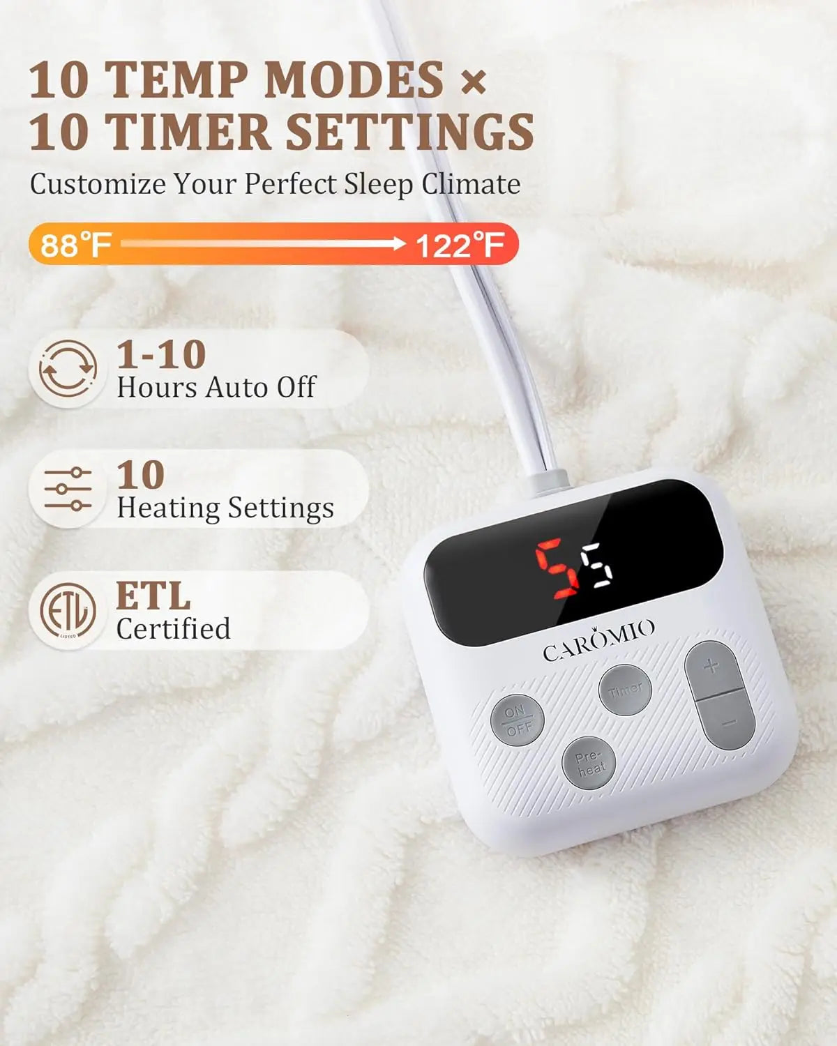 Electric Heated Blanket Twin Size – Sherpa, 10 Heat Levels, ETL Certified Electric Blanket Peaceful Pleasures Health and Wellness