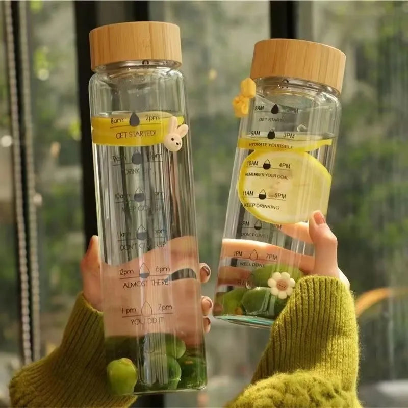 Large Borosilicate Glass Water Bottle with Time Scale | BPA-Free