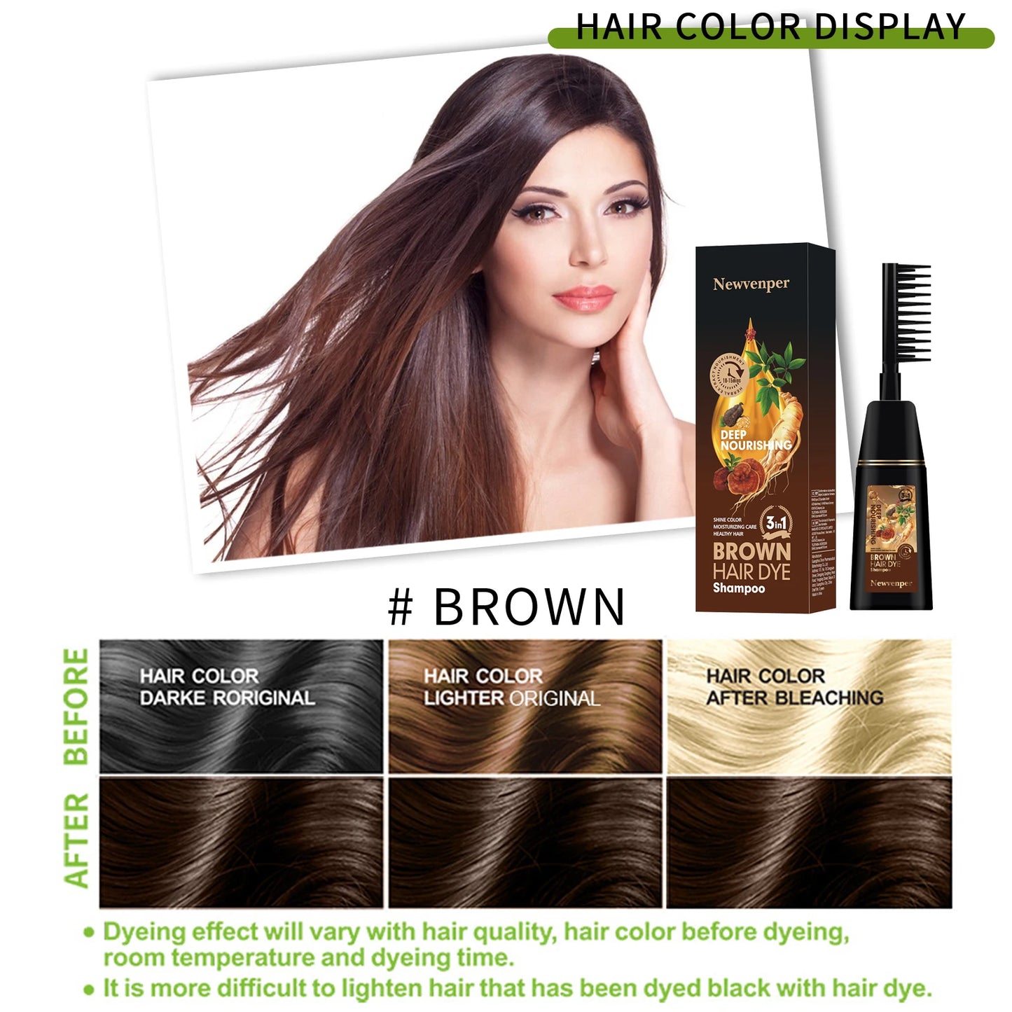 2 Pcs Brown Hair Color Shampoo with Instant Dye Peaceful Pleasures Health and Wellness