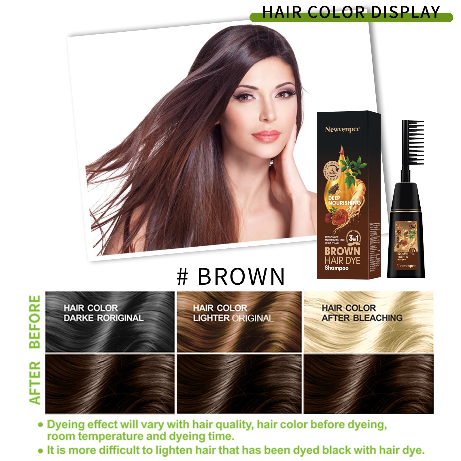 2 Pcs Brown Hair Color Shampoo with Instant Dye Peaceful Pleasures Health and Wellness