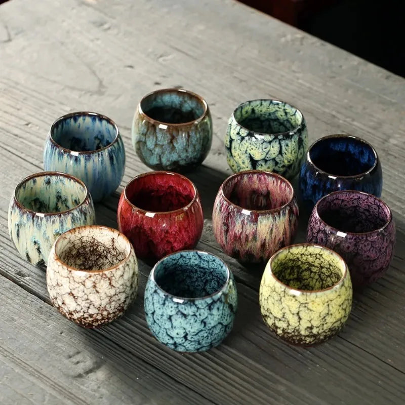 New Ceramic Kung Fu Tea Set with Kiln Transformation, Single Cup Tianmu Glaze, Main Tea Tasting Cup, Egg Shaped Small Tea Bowl Peaceful Pleasures Health and Wellness