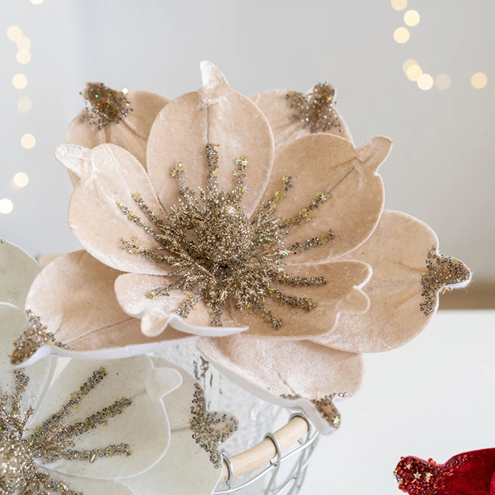 Artificial Glitter Christmas Poinsettia Flower Hanging Xmas Party