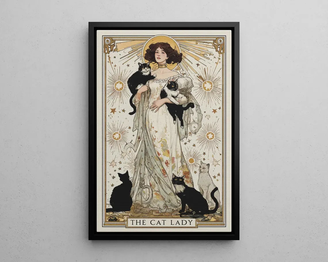 The Cat Lady Tarot Print, Art Nouveau Cat Lovers Wall Art, Vintage Cat Poster, Cat Mom Gift, Unique Cat Print, Apartment Decor Peaceful Pleasures Health and Wellness WS9223-2 30x40cm Unframed