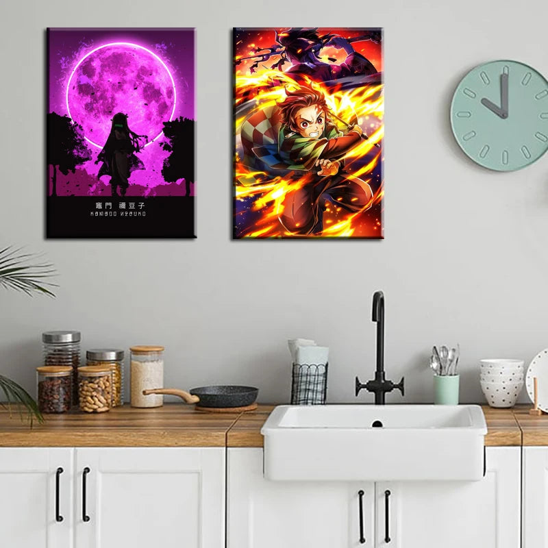 Demon Slayer Canvas Wall Art | Anime Drip Print Home Decor