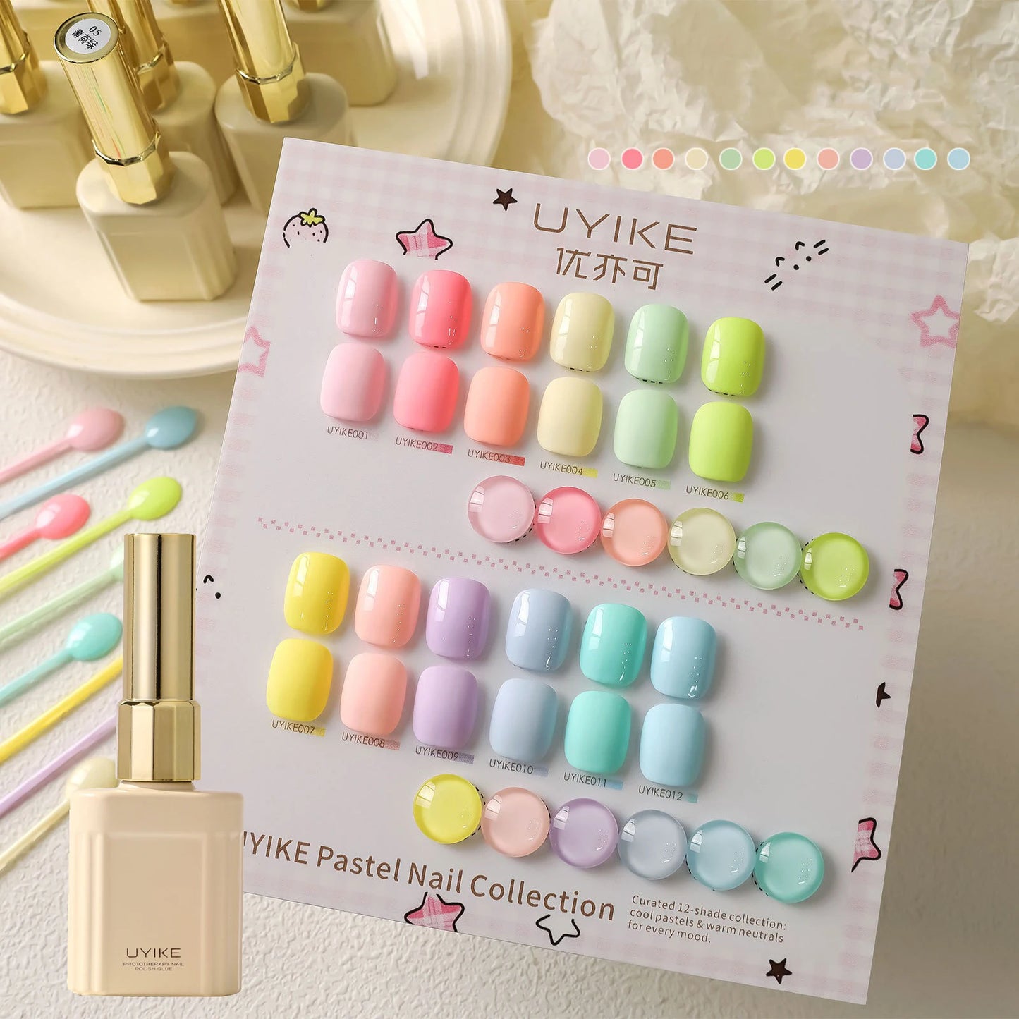12-Color Macaron Gel Nail Polish Set – Pastel Jelly UV LED 15ml
