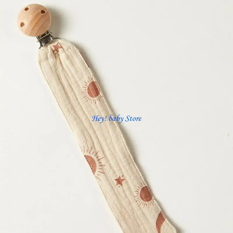 Baby Pacifier Clip Chain | Cotton & Wood Holder for Newborns