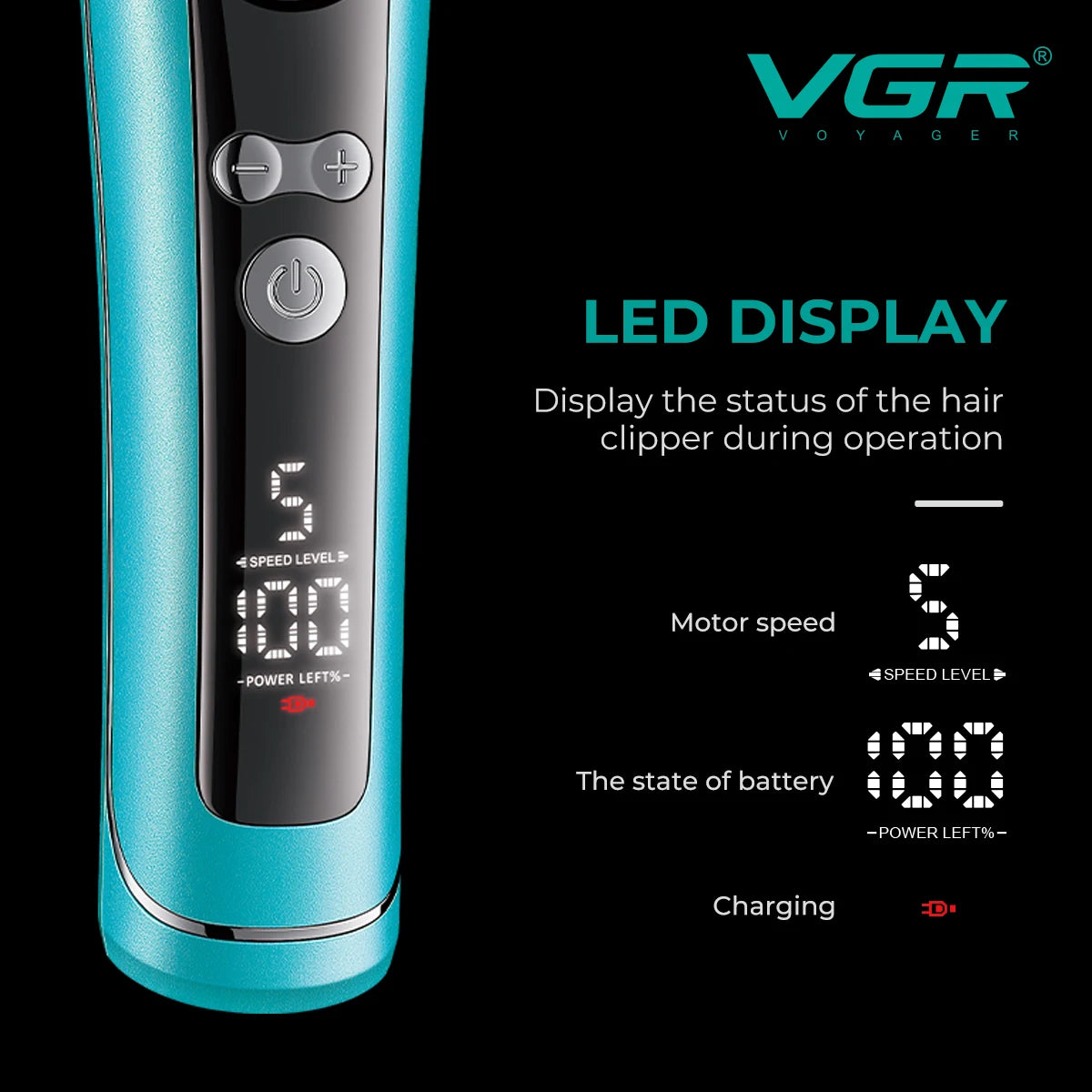 VGR electric hair clipper with 9000 RPM for men, LCD digital display hair salon, household oil head carving hair trimmer V-299 Peaceful Pleasures Health and Wellness